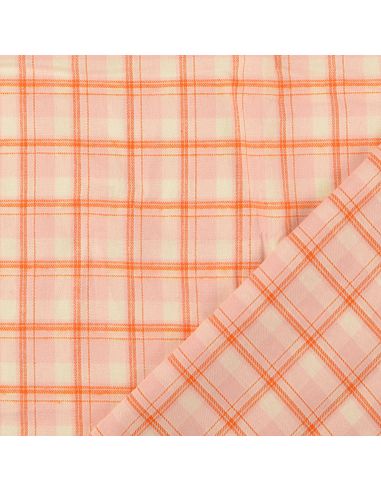 Tecido flanela xadrez escocês - Rosa claro com riscas laranja