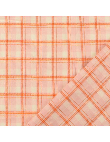 Tecido flanela xadrez escocês - Rosa claro com riscas laranja