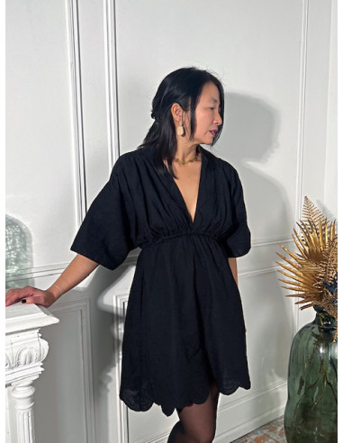 Tecido bordado inglês Luna preto - My Dress Made