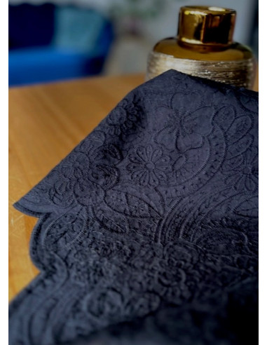 Tecido bordado inglês Luna preto - My Dress Made