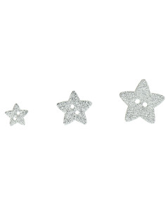 Botão de 2 furos em forma de estrela com glitter - Prata