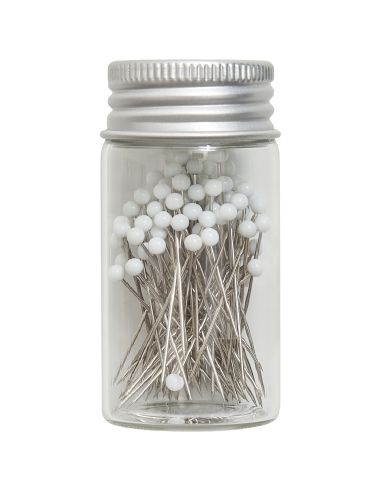Tubo de vidro com 95 alfinetes de cabeça de vidro - Coleção flores azuis
