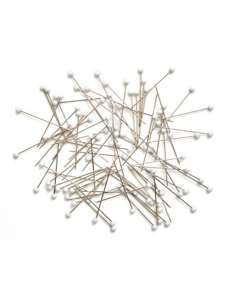 Tubo de vidro com 95 alfinetes de cabeça de vidro - Coleção flores azuis