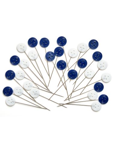 Tubo de vidro com 30 alfinetes de cabeça de plástico - Coleção flores azuis