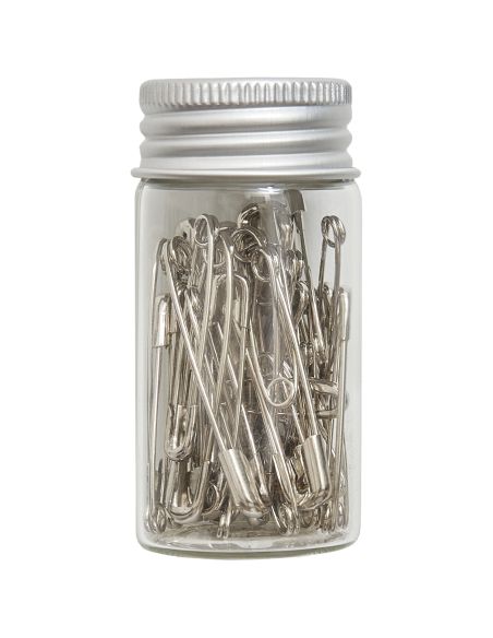 Tubo de vidro com sortido de 50 alfinetes de segurança - Coleção flores azuis