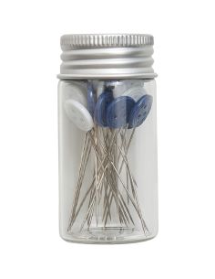 Tubo de vidro com 30 alfinetes de cabeça de plástico - Coleção flores azuis 2