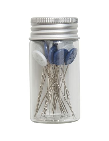 Tubo de vidro com 30 alfinetes de cabeça de plástico - Coleção flores azuis