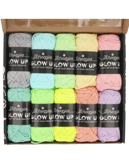 Caixa com 10 fios fosforescentes Scheepjes Glow Up