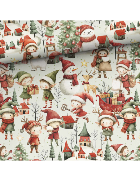 Tecido de algodão premium - Elfos de Natal