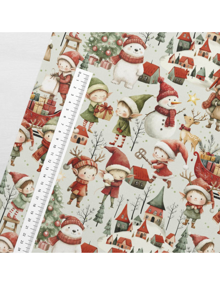 Tecido de algodão premium - Elfos de Natal