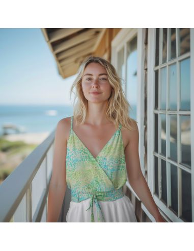 Tecido viscose batik Kaona - Verde e azul