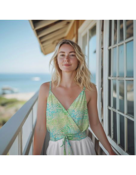 Tecido viscose batik Kaona - Verde e azul
