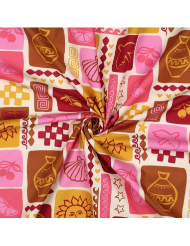 Tecido popeline de algodão patchwork de verão - Branco sujo