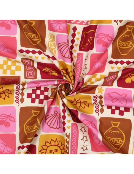 Tecido popeline de algodão patchwork de verão - Branco sujo