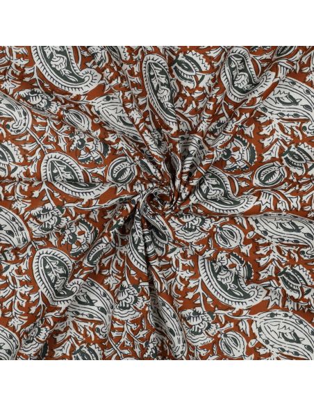 Tecido de algodão indiano block print Nalini - Cognac
