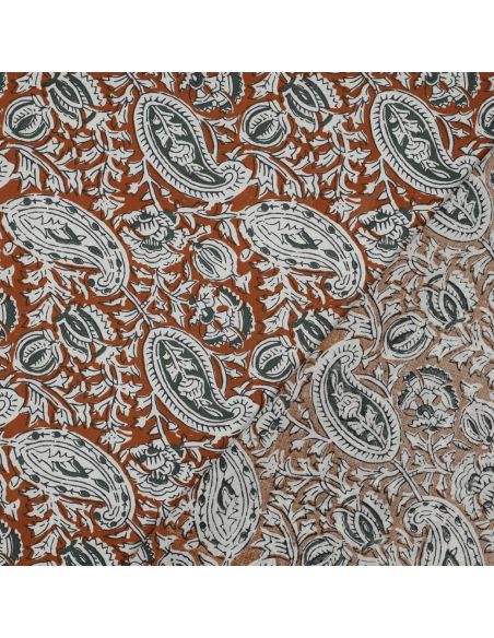 Tecido de algodão indiano block print Nalini - Cognac