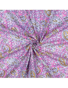 Tecido de algodão indiano block print Nalini - Rosa