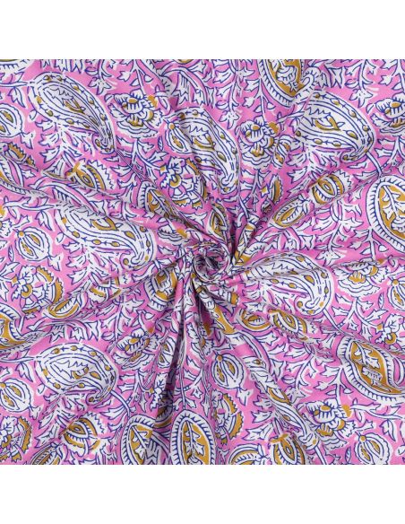 Tecido de algodão indiano block print Nalini - Rosa
