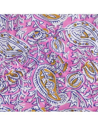 Tecido de algodão indiano block print Nalini - Rosa
