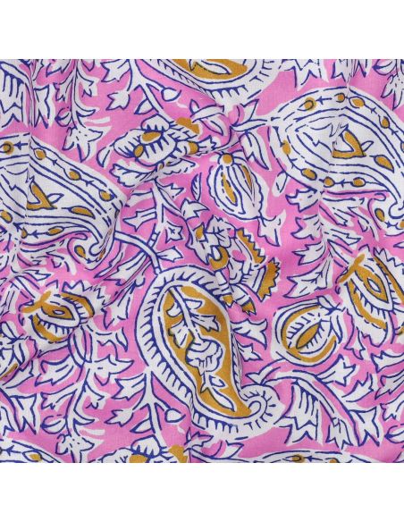 Tecido de algodão indiano block print Nalini - Rosa