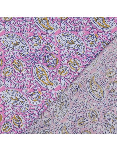 Tecido de algodão indiano block print Nalini - Rosa