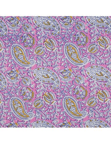 Tecido de algodão indiano block print Nalini - Rosa