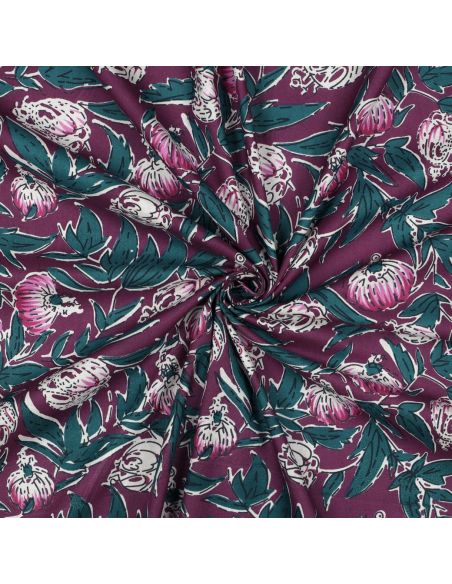 Tecido de algodão indiano block print Serina - Berinjela