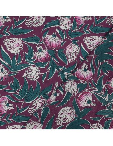 Tecido de algodão indiano block print Serina - Berinjela