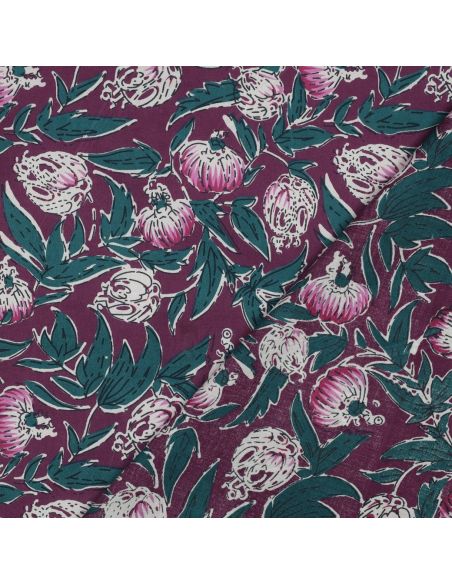 Tecido de algodão indiano block print Serina - Berinjela