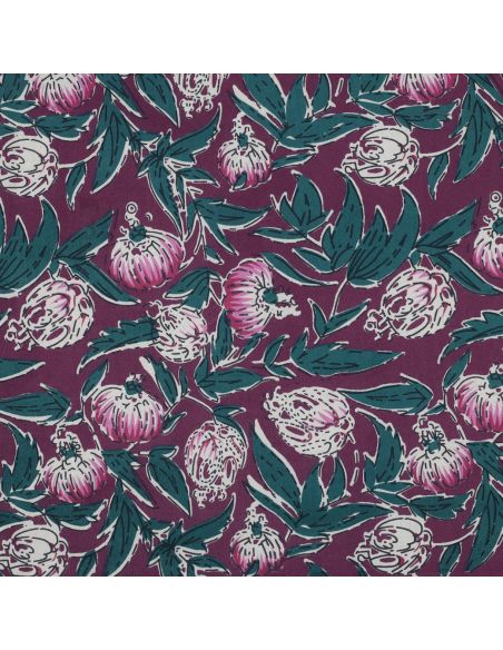Tecido de algodão indiano block print Serina - Berinjela