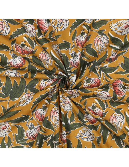 Tecido de algodão indiano block print Serina - Ocre