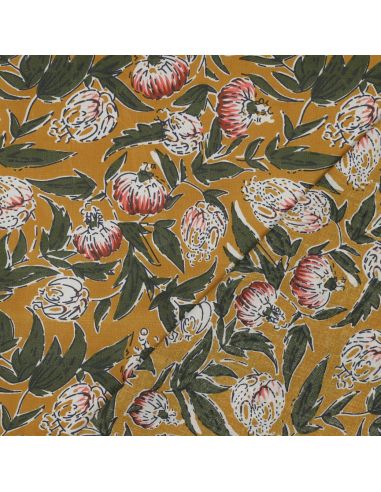 Tecido de algodão indiano block print Serina - Ocre