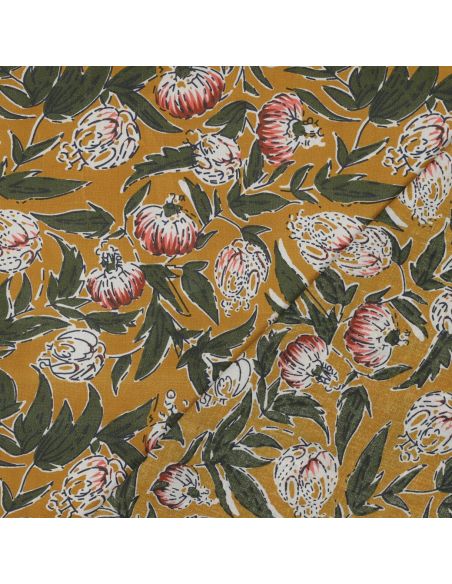 Tecido de algodão indiano block print Serina - Ocre