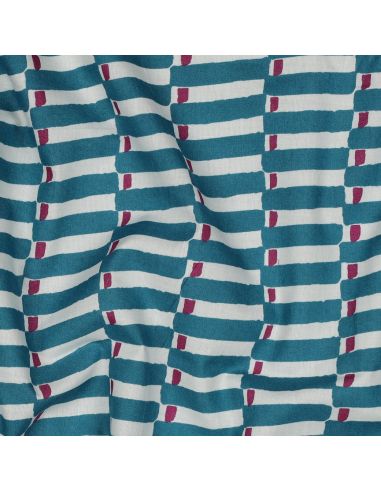 Tecido de algodão indiano block print Indra - Azul petróleo