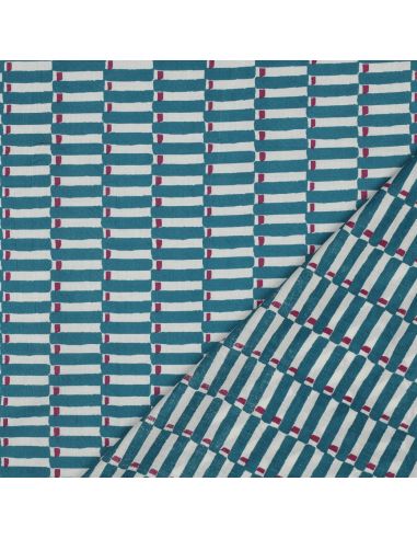 Tecido de algodão indiano block print Indra - Azul petróleo
