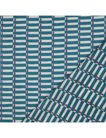 Tecido de algodão indiano block print Indra - Azul petróleo