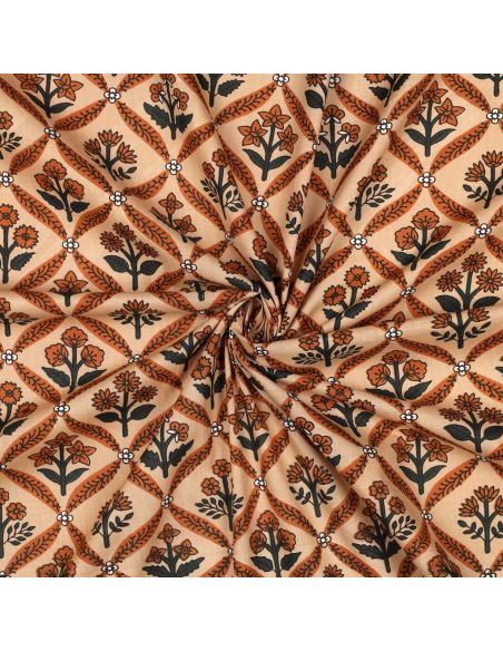 Tecido de algodão indiano block print Solenne - Cobre