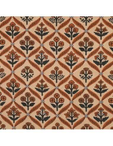 Tecido de algodão indiano block print Solenne - Cobre