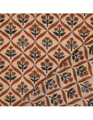 Tecido de algodão indiano block print Solenne - Cobre