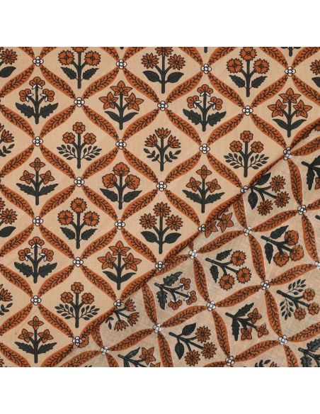 Tecido de algodão indiano block print Solenne - Cobre