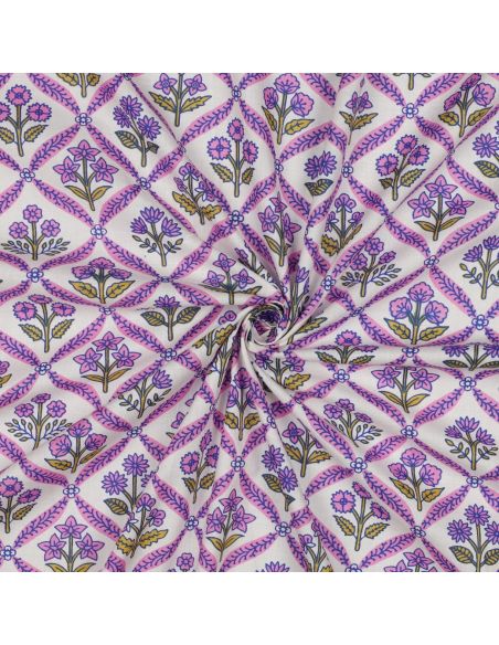 Tecido de algodão indiano block print Solenne - Rosa