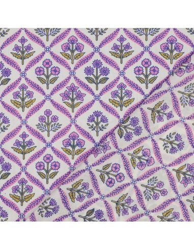 Tecido de algodão indiano block print Solenne - Rosa