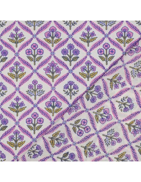 Tecido de algodão indiano block print Solenne - Rosa