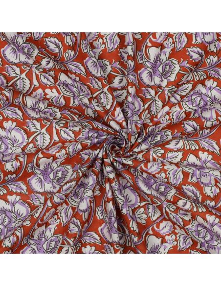 Tecido de algodão indiano block print Jasmine - Terracota