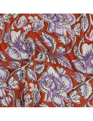 Tecido de algodão indiano block print Jasmine - Terracota