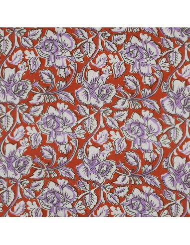 Tecido de algodão indiano block print Jasmine - Terracota
