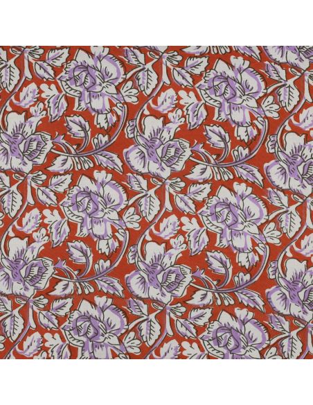 Tecido de algodão indiano block print Jasmine - Terracota