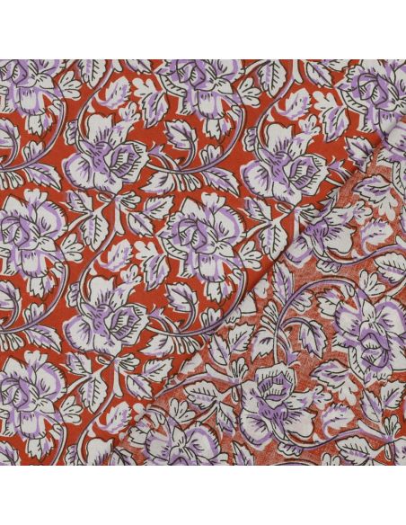 Tecido de algodão indiano block print Jasmine - Terracota