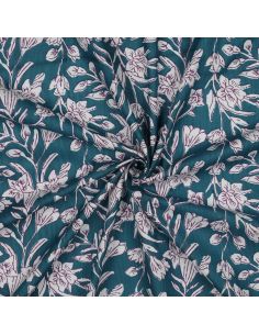 Tecido de algodão indiano block print Kirine - Azul petróleo