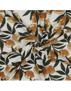 Tecido de algodão indiano block print Limões - Folhas verdes